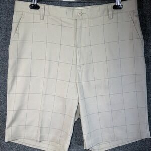FootJoy Windowpane Plaid Golf Shorts Mens 34 Beige Performance Casual Flat Front
